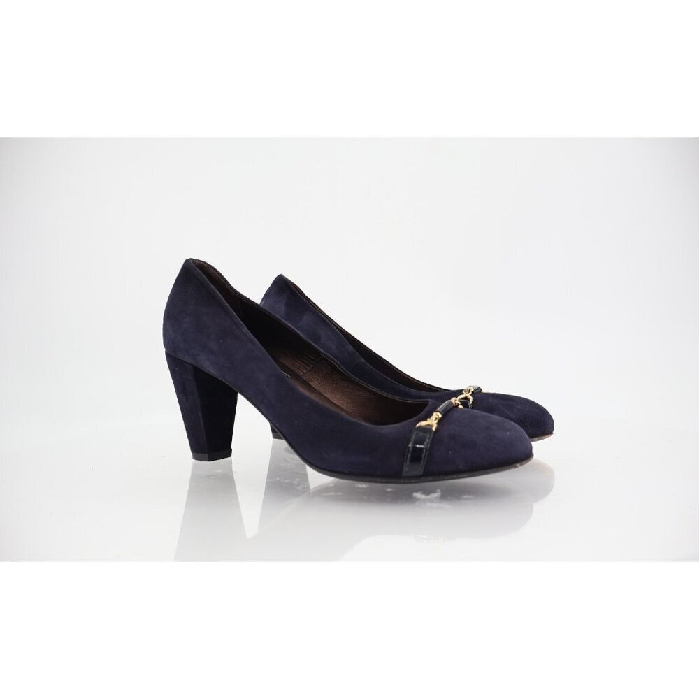 AGL Italy Women's Pump Size 36 6 Buckle Blue Gold Heel Suede Career